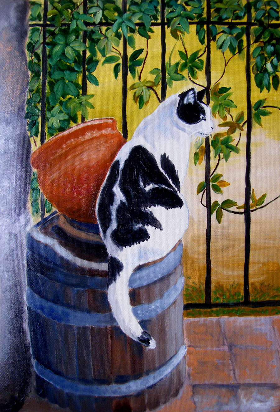 obraz olejny kot na balkonie malgorzata jaskłowska