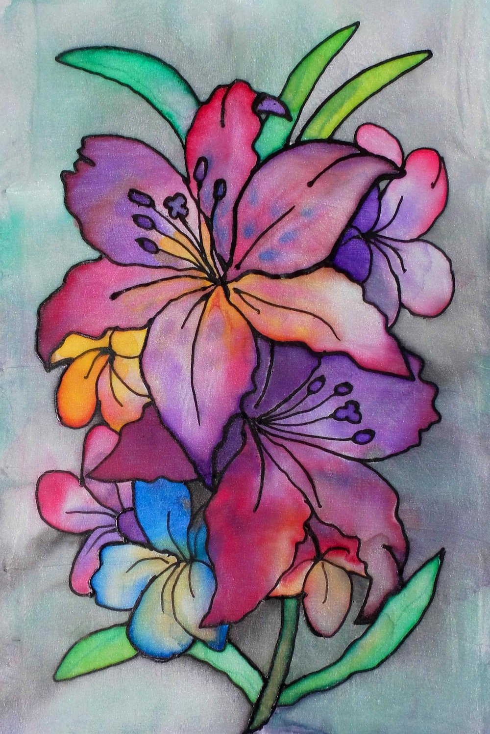 malowanie na jedwabiu kwiaty małgorzata jaskłowska